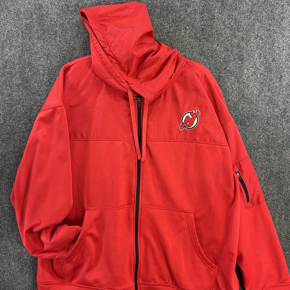 Vintage New Jersey Devils Full Zip Jacket Hoodie Mens 2XL Fleece Lined NHL Auth